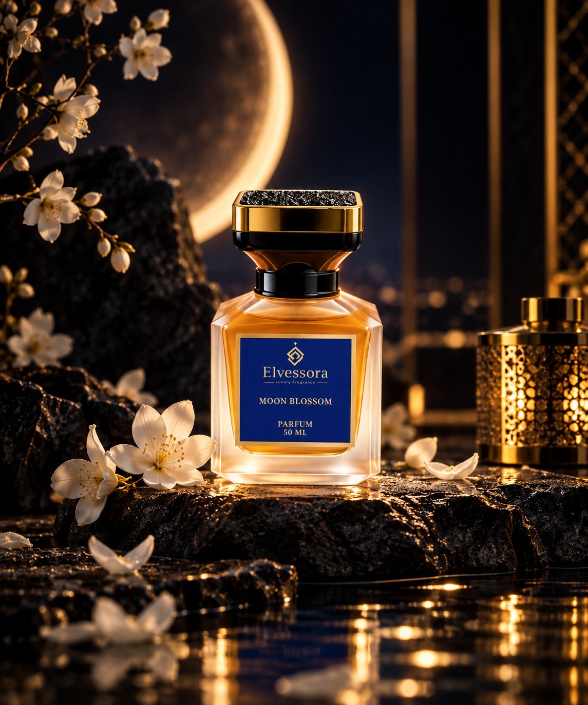 Elvessora Moon Blossom in a moonlit garden scene